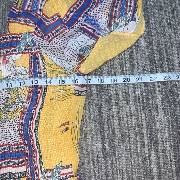 Rabbit Rabbit Rabbit Womens 12 Midi Dress Yellow Blue Smocked‎ Bodice Hanky Hem - Picture 7 of 8